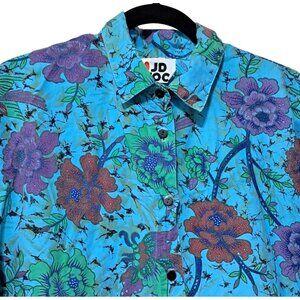 90s JD Too Aloha Vibes Hawaiian Floral Button Up Turqoise Mens Sz 38 Made In USA